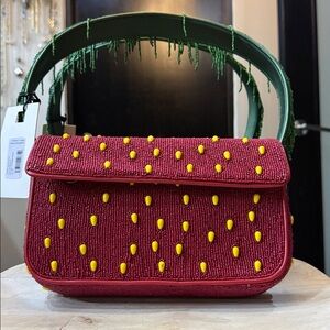 STAUD Red and Green Beaded Shoulder Bag. It’s a beautiful ‘melon’ theme!